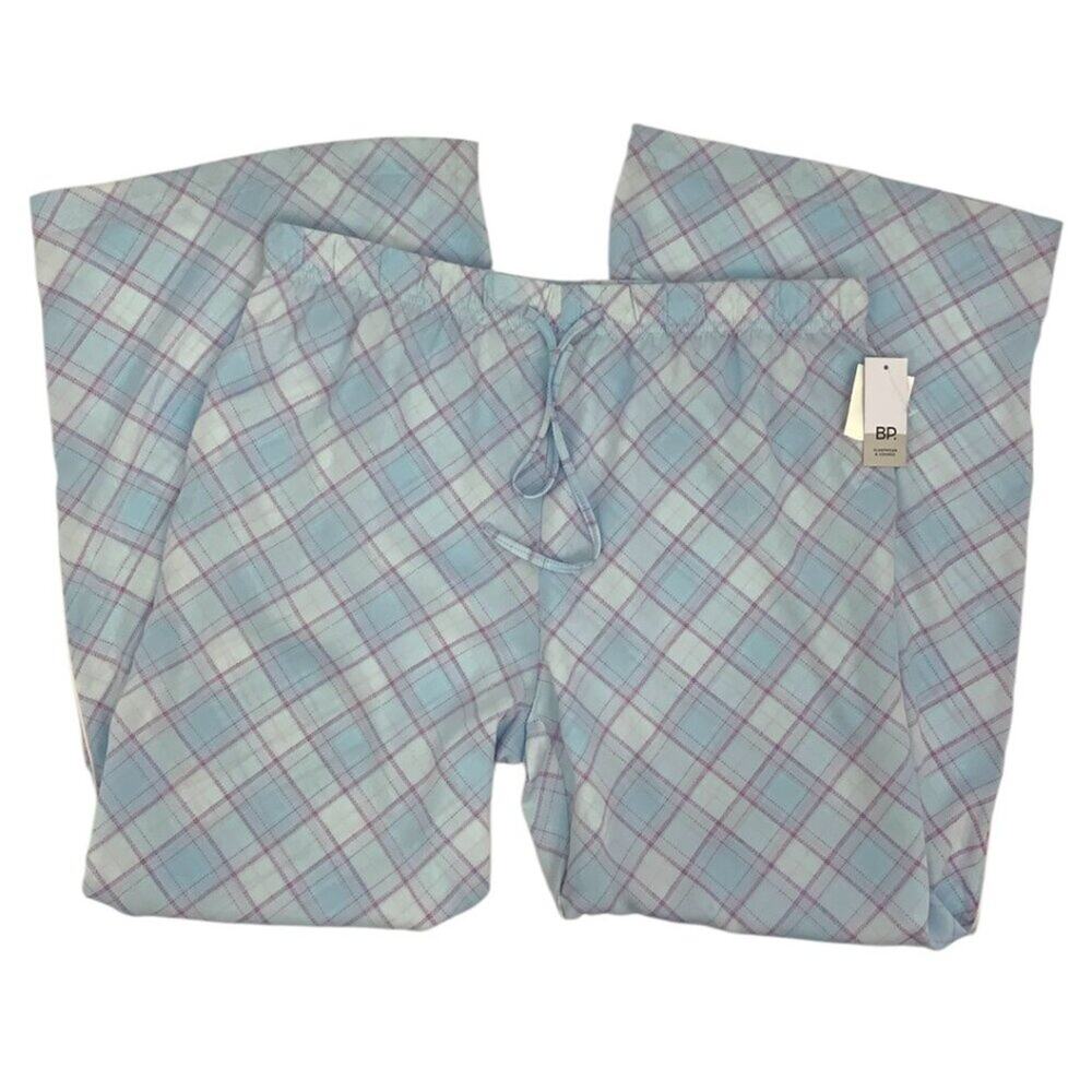 BP Satin Lounge Pajama Pants Blue Plaid Size Large NWT